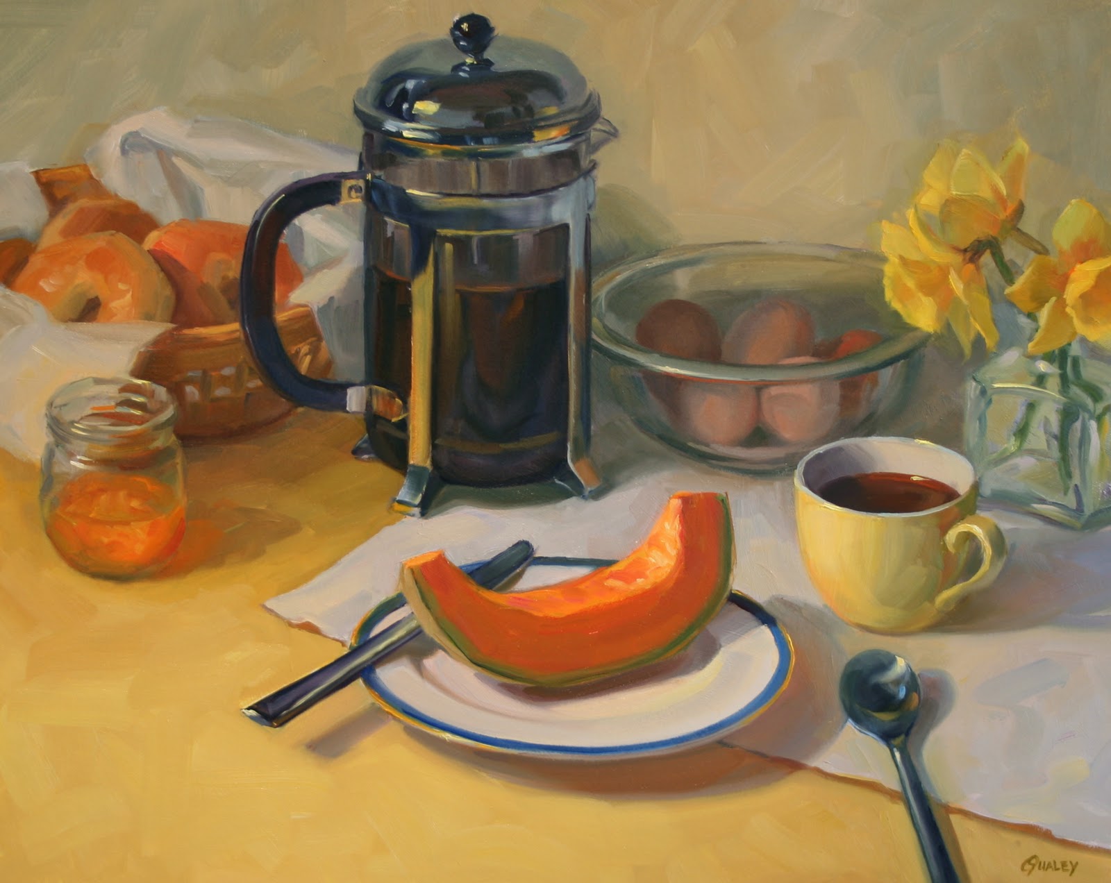Sara Qualey Paintings "Sunny Breakfast" Food painting, Painting