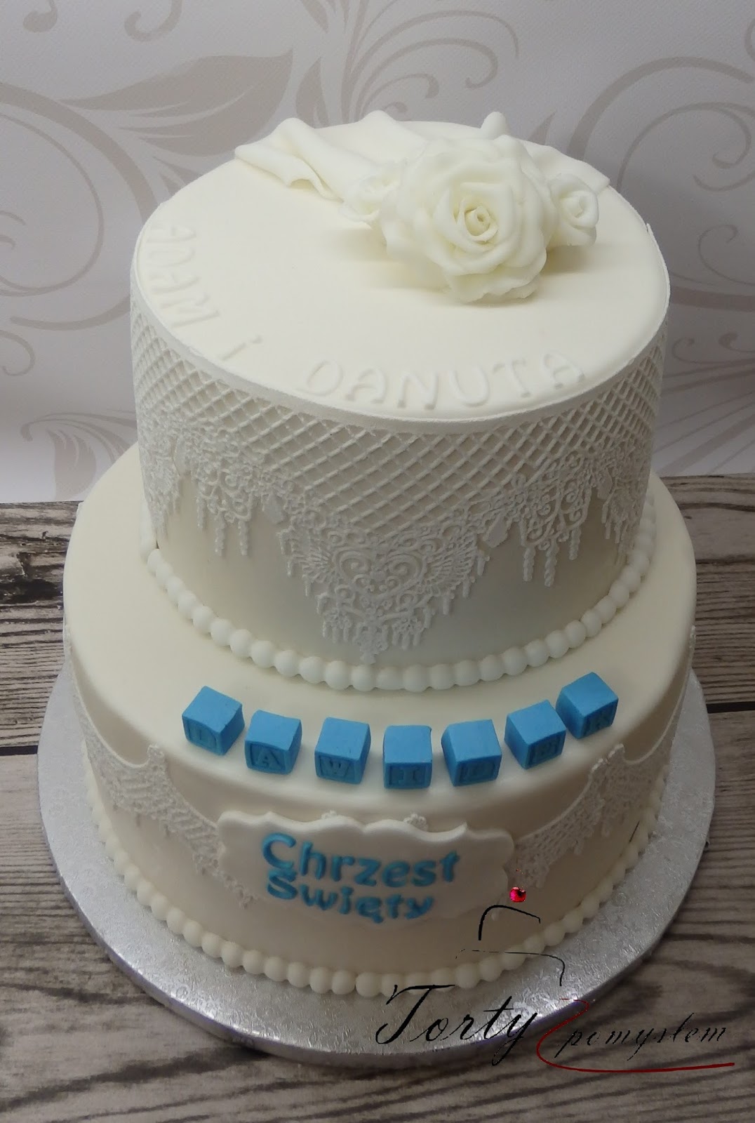 TORTY Z POMYSŁEM Kraków: Tort na ślub i chrzest z koronką.