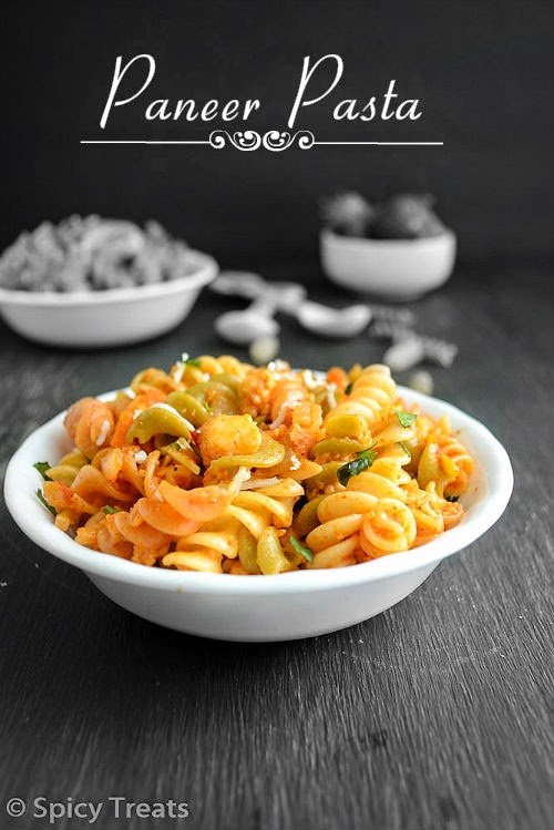 Spicy Treats Paneer Pasta / Curried Paneer Pasta / Indian Style Cheese