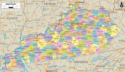 kentucky map county maps counties road region ky cities usa states state political detailed zip ezilon united code towns roads