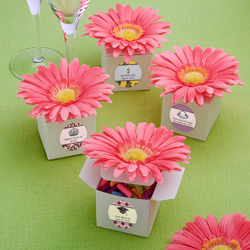 Brighten up your tables with these Pink Gerbera Daisy Personalized Favor
