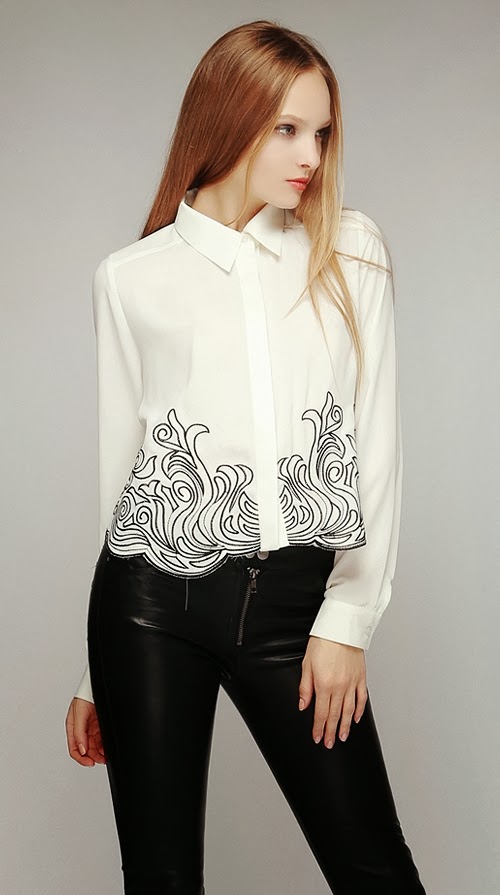 Swirl Trim Embroidery Blouse