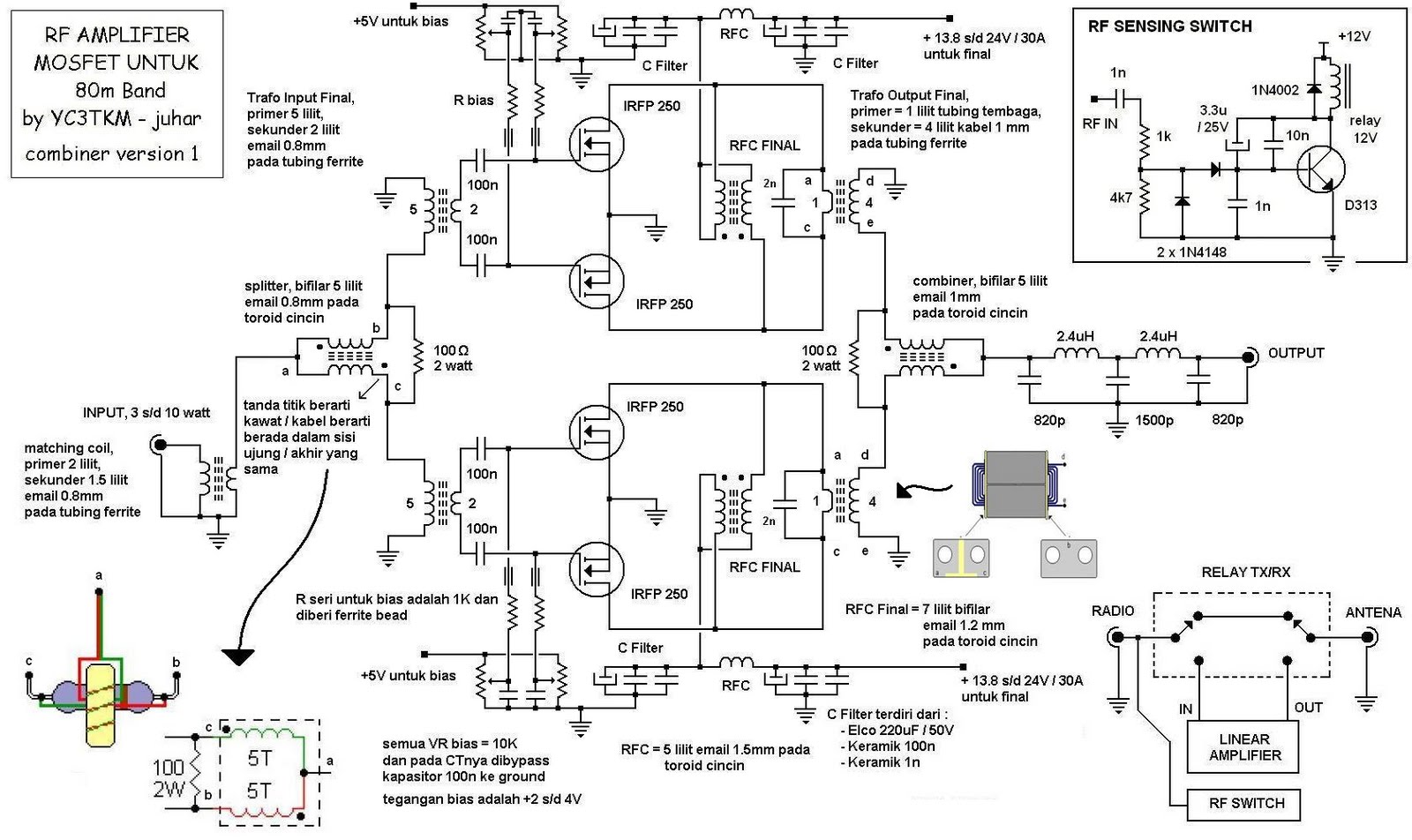 RADIO TENGKORAK RF AMPLIFIER MOSFET UNTUK 80 M BAND
