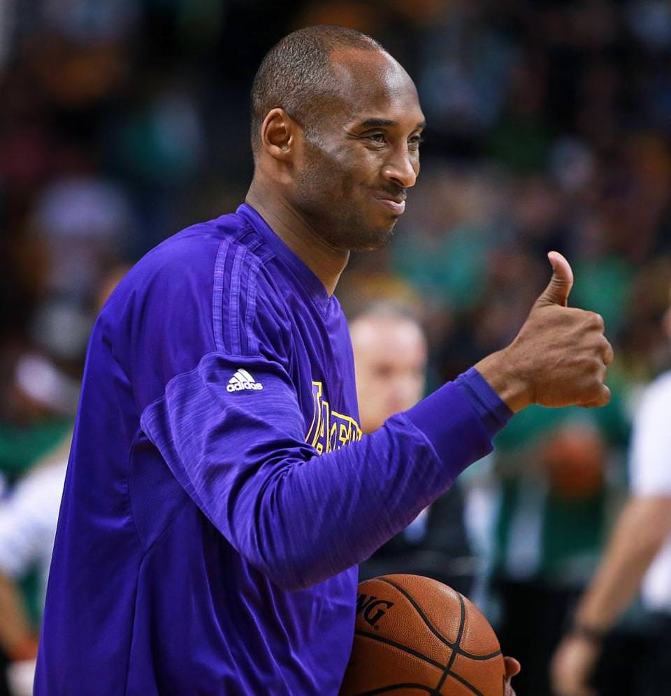 Kobe Bryant gave a thumbs-up to someone in the Boston crowd during pregame warmups.