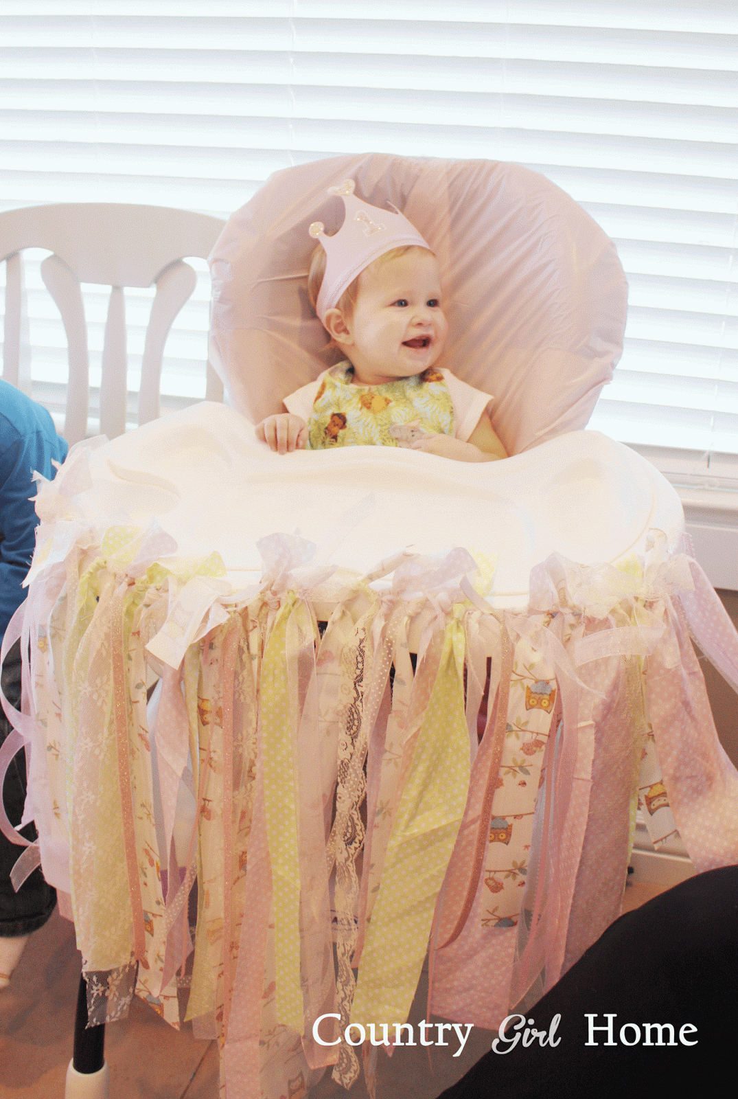 Country Girl Home 1st Birthday I Used Strips On Fabric Lace And Ribbon To Make A Garland Tie Around Her Highchair