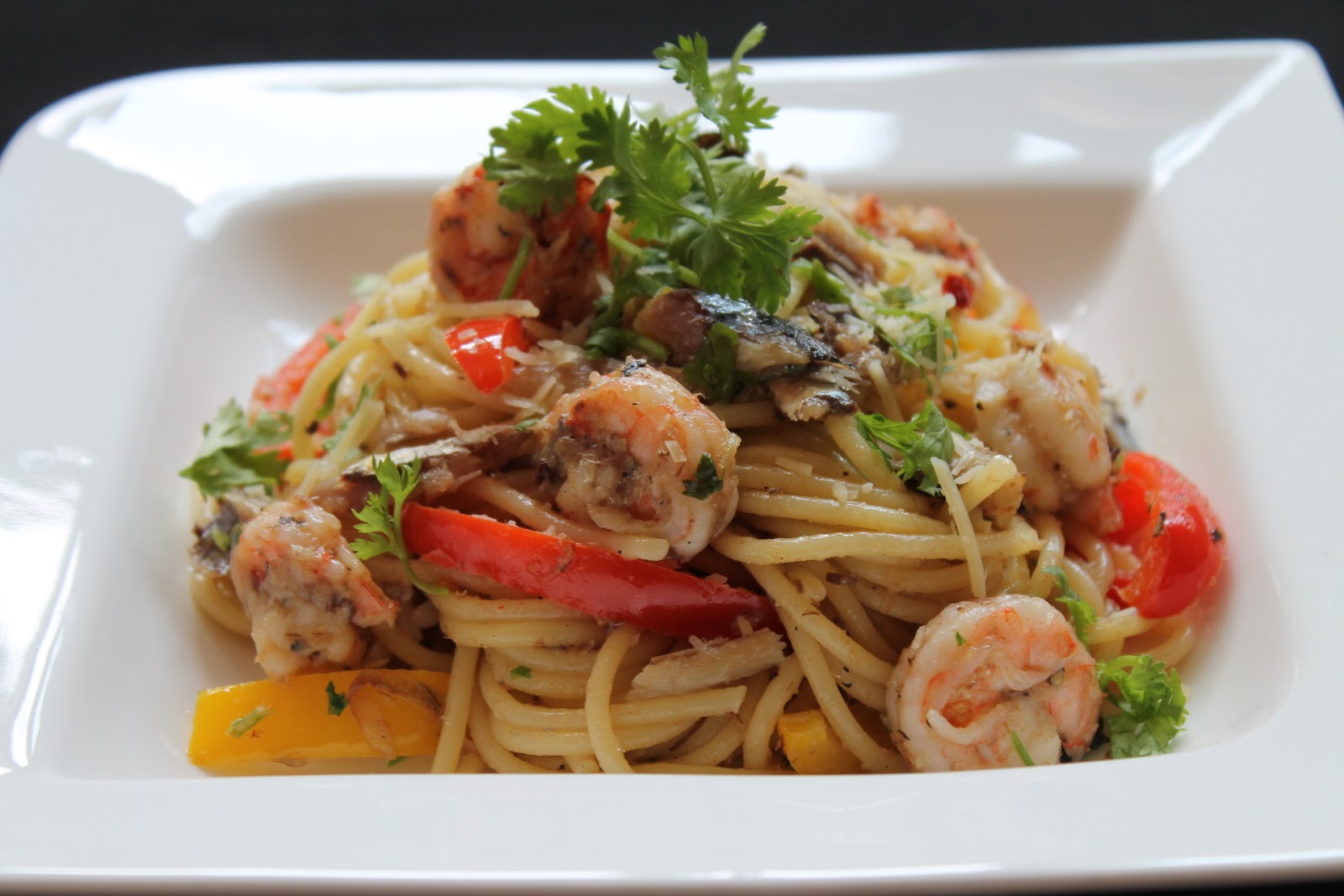 my bare cupboard Spaghetti with Shrimp and Sardines