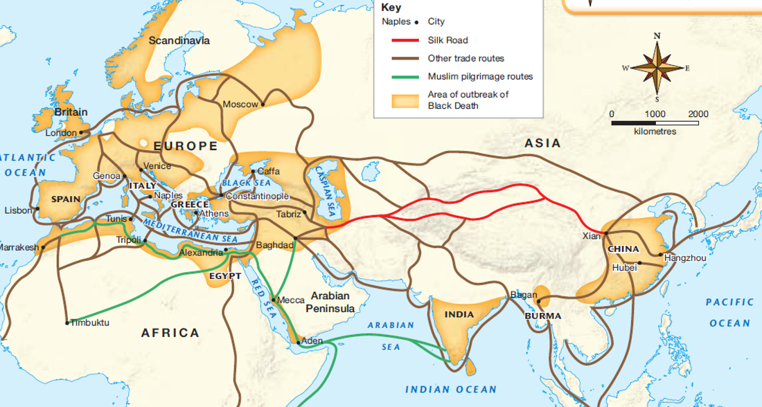 how did the black death spread trade routes