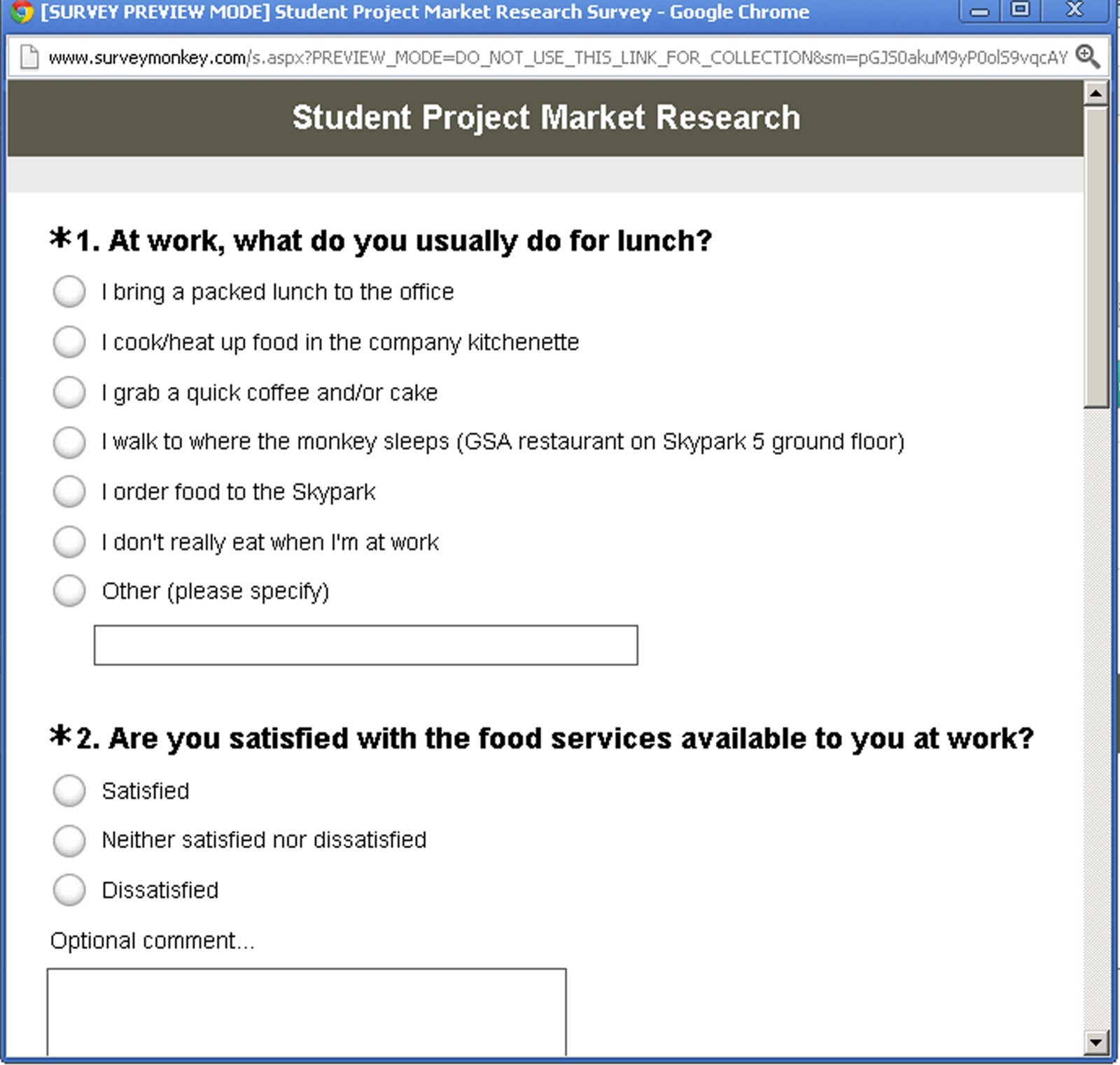 Service Design Project Research Questionnaire & Analysis