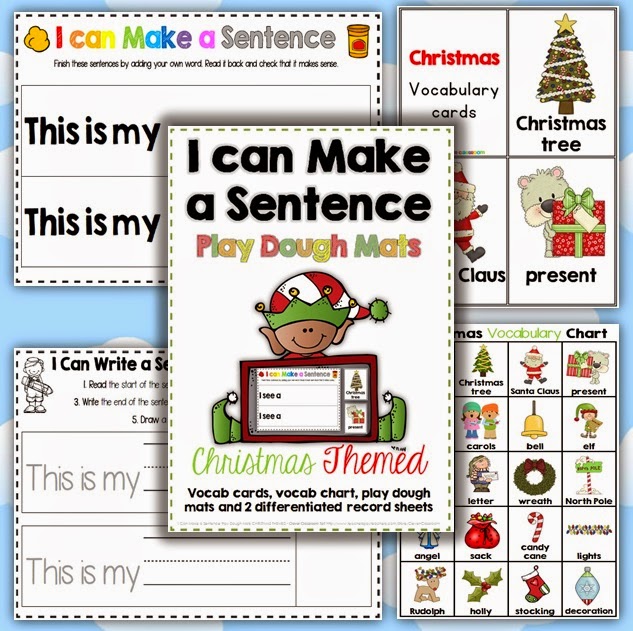 Christmas I can Make a Sentence Play Dough Mats, Vocab. Cards + Record Sheets Christmas I can Make a Sentence Play Dough Mats, Vocab. Cards + Record Sheets