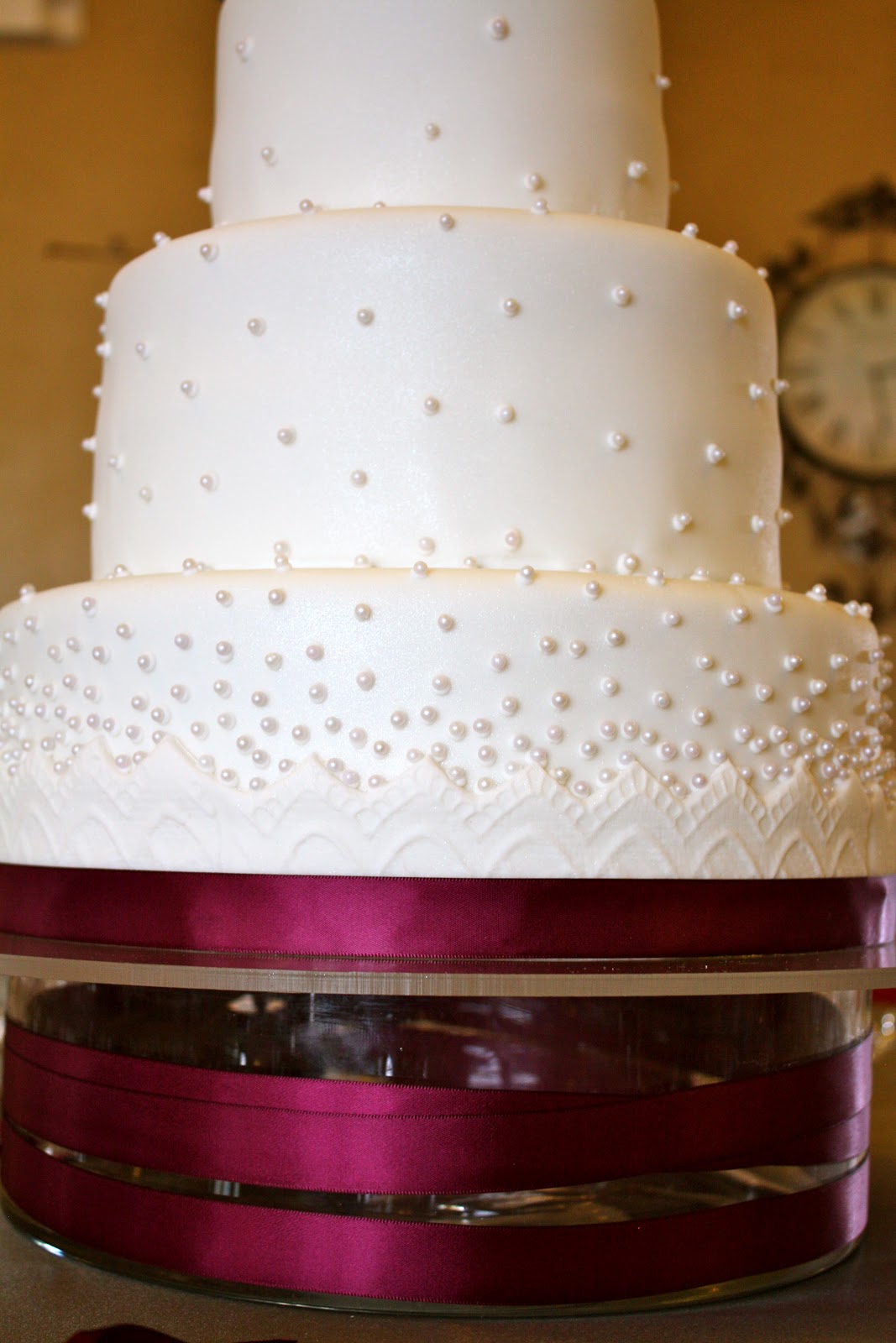 bumble cakes Perfectly Plum Lace, and Beaded Wedding Cake