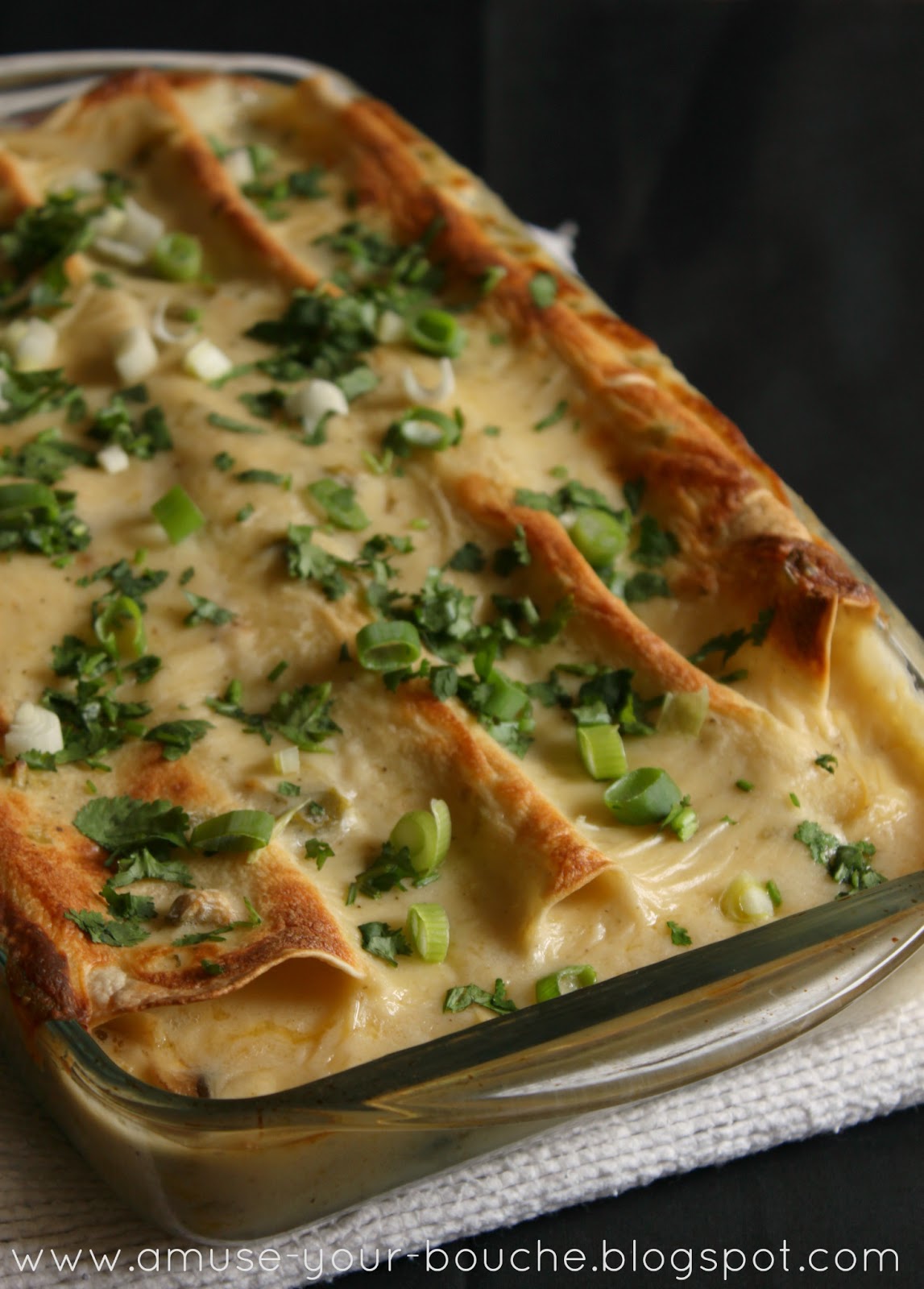 Veggie enchiladas in jalapeno sour cream sauce Amuse Your Bouche