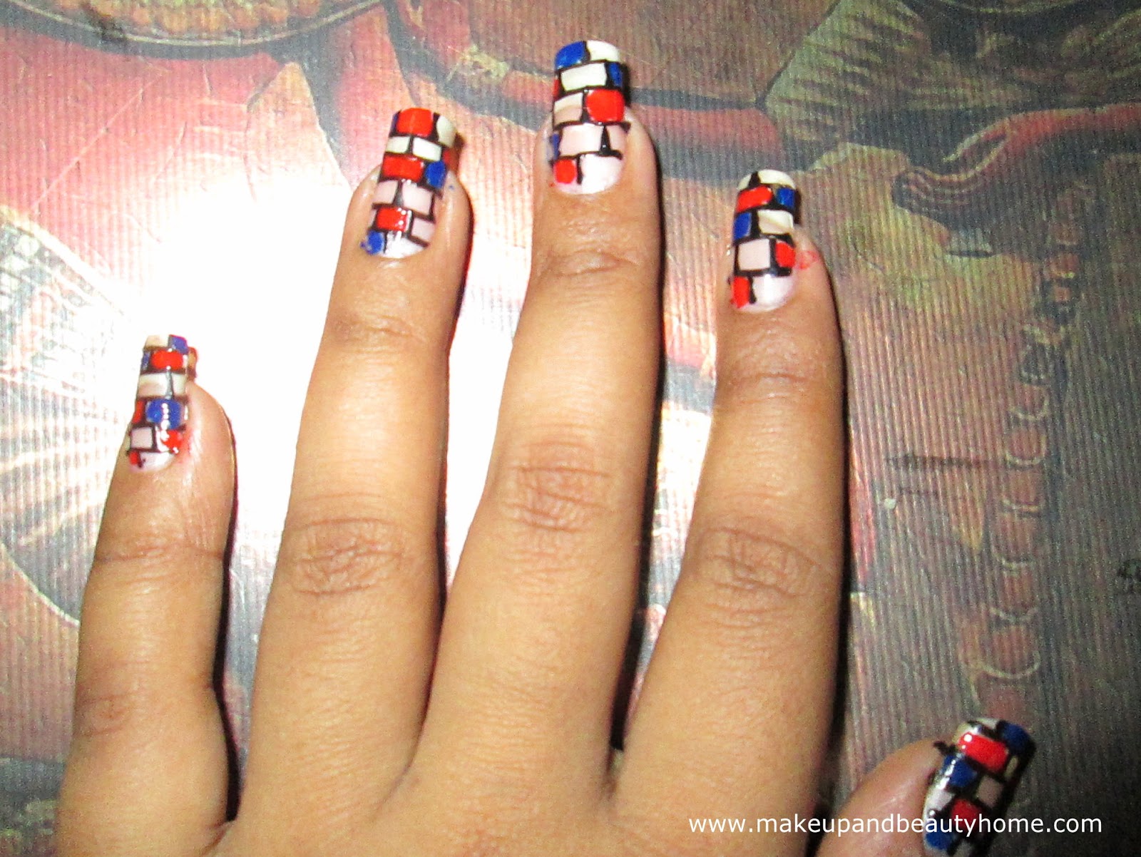 DIY Colorful Bricks Nail Art Step by Step Photo Tutorial