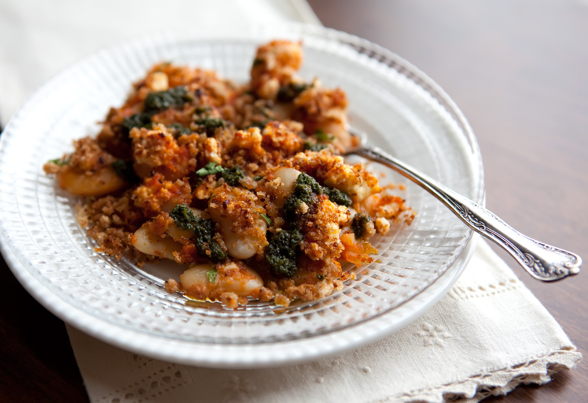 The Flour Sack Giant Lima Beans with Stewed Tomatoes & Oregano Pesto