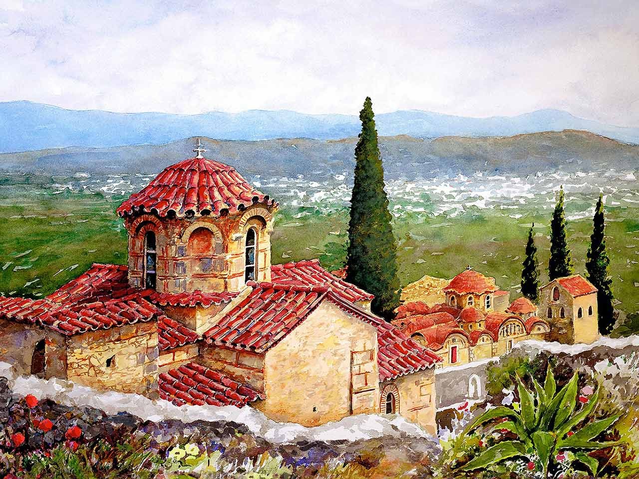 Standart Watercolor paintings of Greece created by artist Pantelis