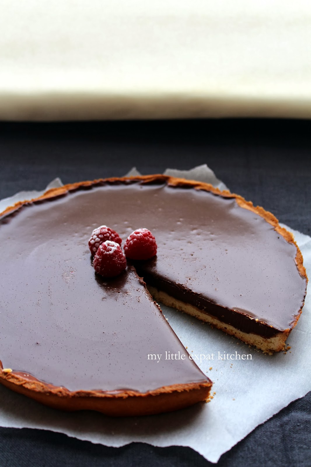 My Little Expat Kitchen Chocolate ganache tart with raspberries