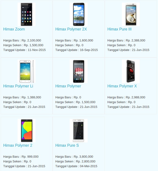 Daftar Harga Hp Himax Januari 2016 Daftar Harga Hp Himax Januari 2016