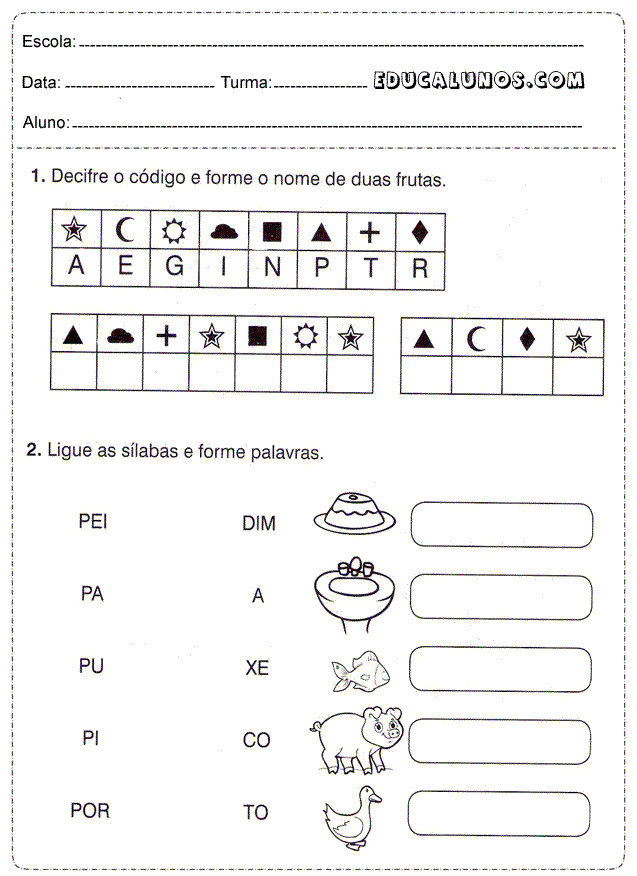 Ligue as sílabas e forme as palavras