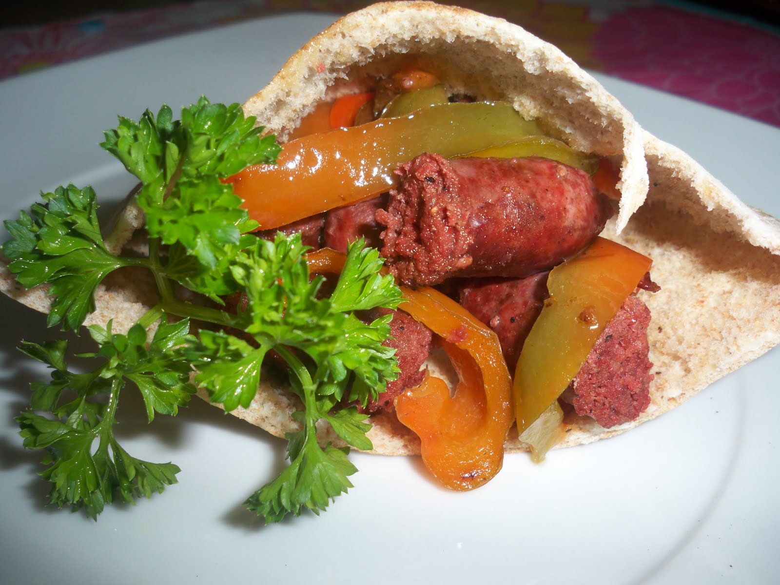Sweet Coconut and Cumin Moroccan sausage with pita bread