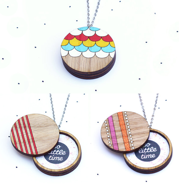 Wooden locket pendents from So Little Time Co.