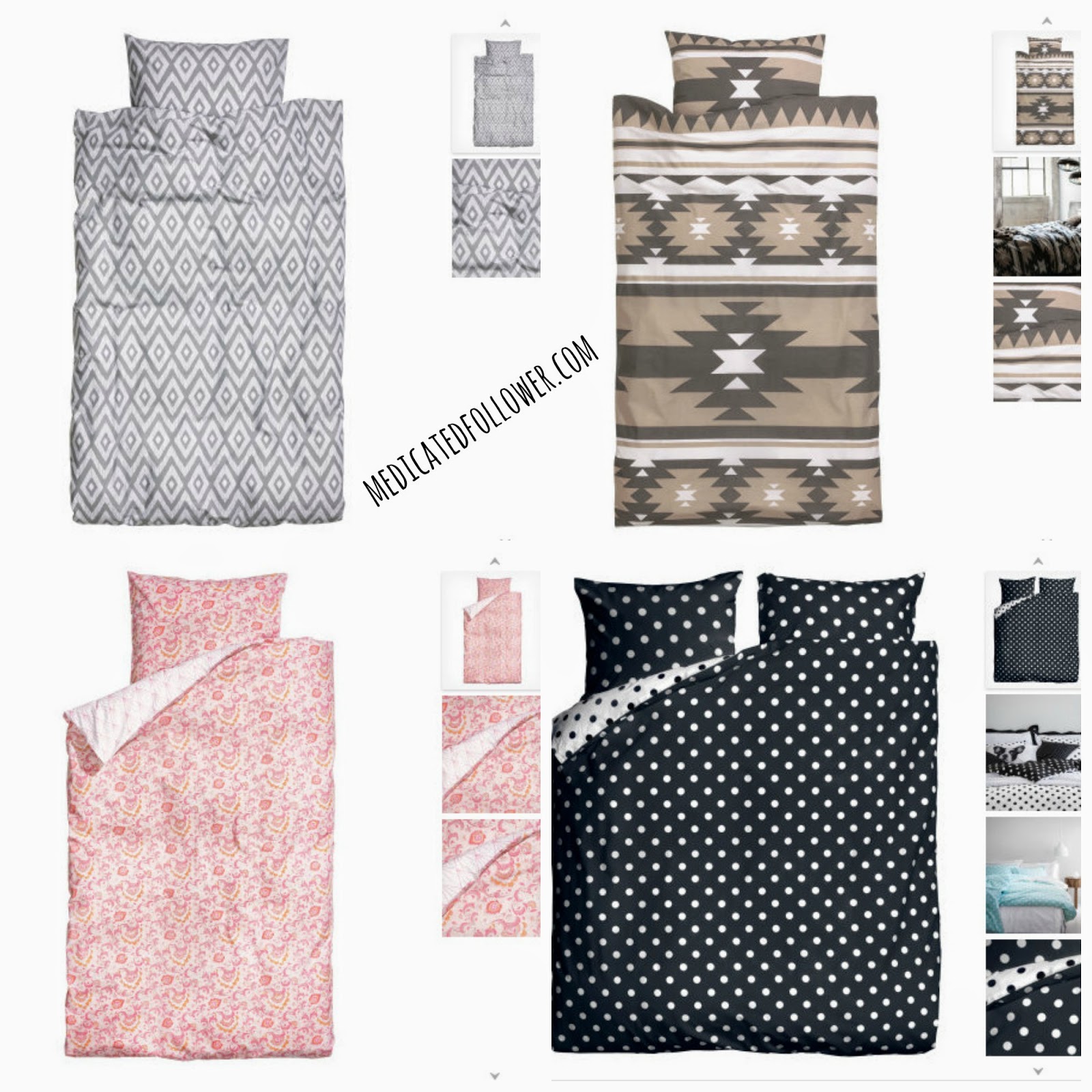 H&M Bedding, duvet covers, trendy, monochrome, Aztec, geometric