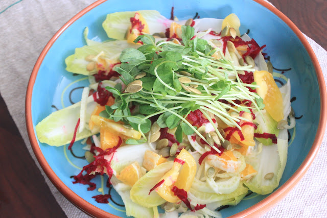 Belgian Endive, Fennel and Pea Shoot Salad with Lemon Poppy Seed Dressing
