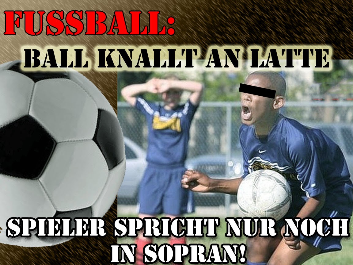 Satire Bilder Fussball knallt an Latte lustig