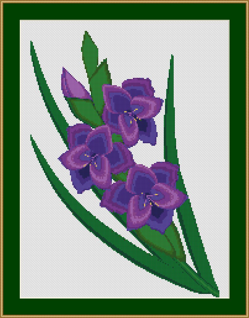 Cross Stitch Works: Purple Gladiolus Flowers 715111150 Free Cross