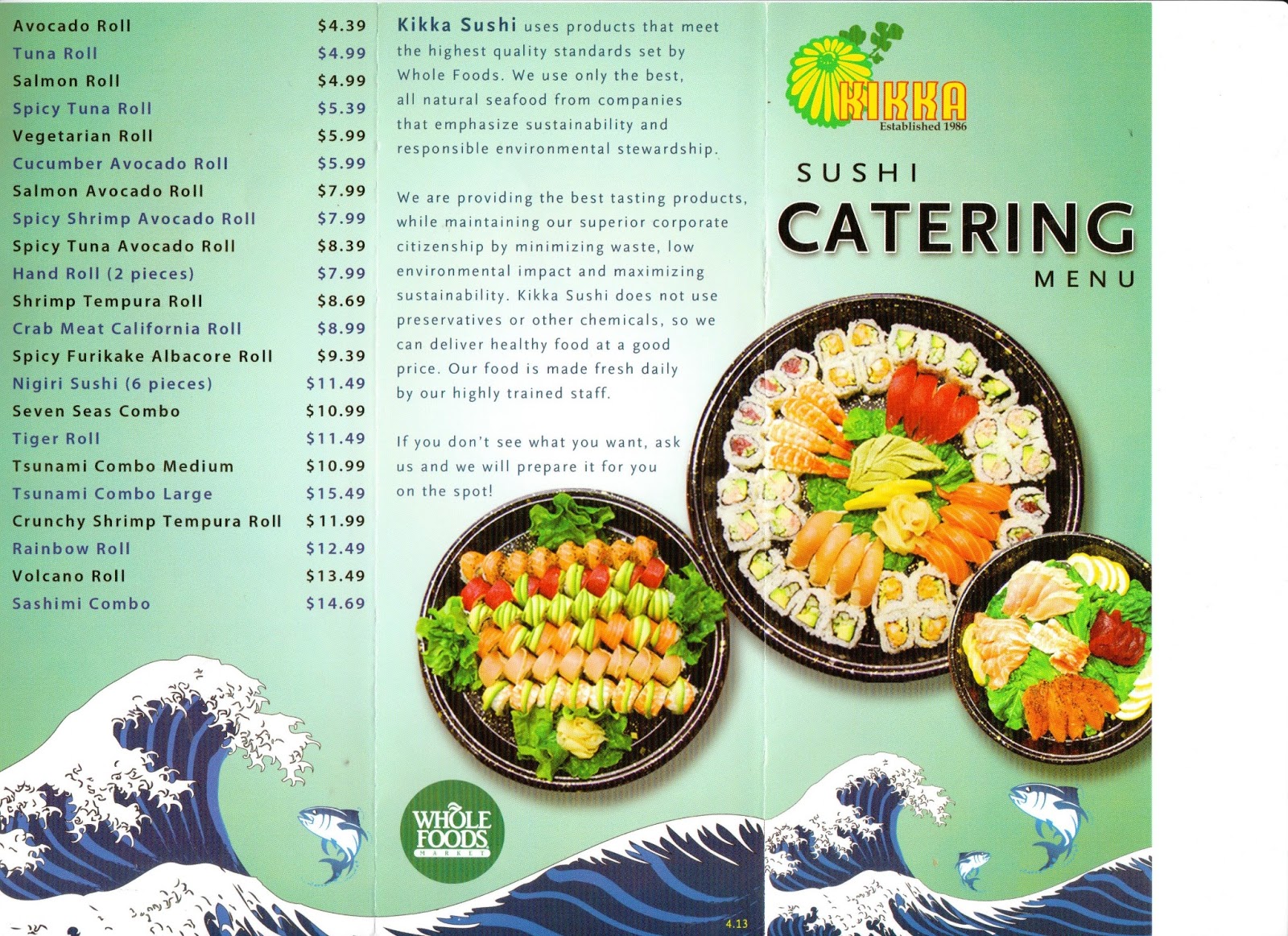 vc menu kikka sushi whole foods market oxnard whole foods sushi menu