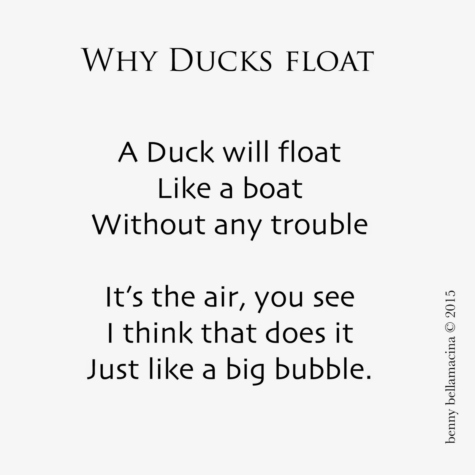 Piddly poems Why Ducks float