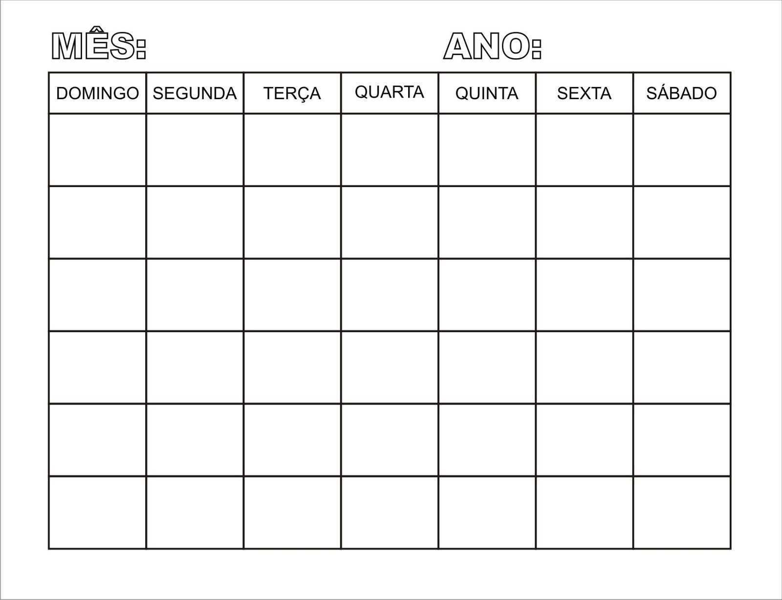 Calendário em branco para imprimir: planeje seu ano com praticidade Calendário em branco para imprimir: planeje seu ano com praticidade