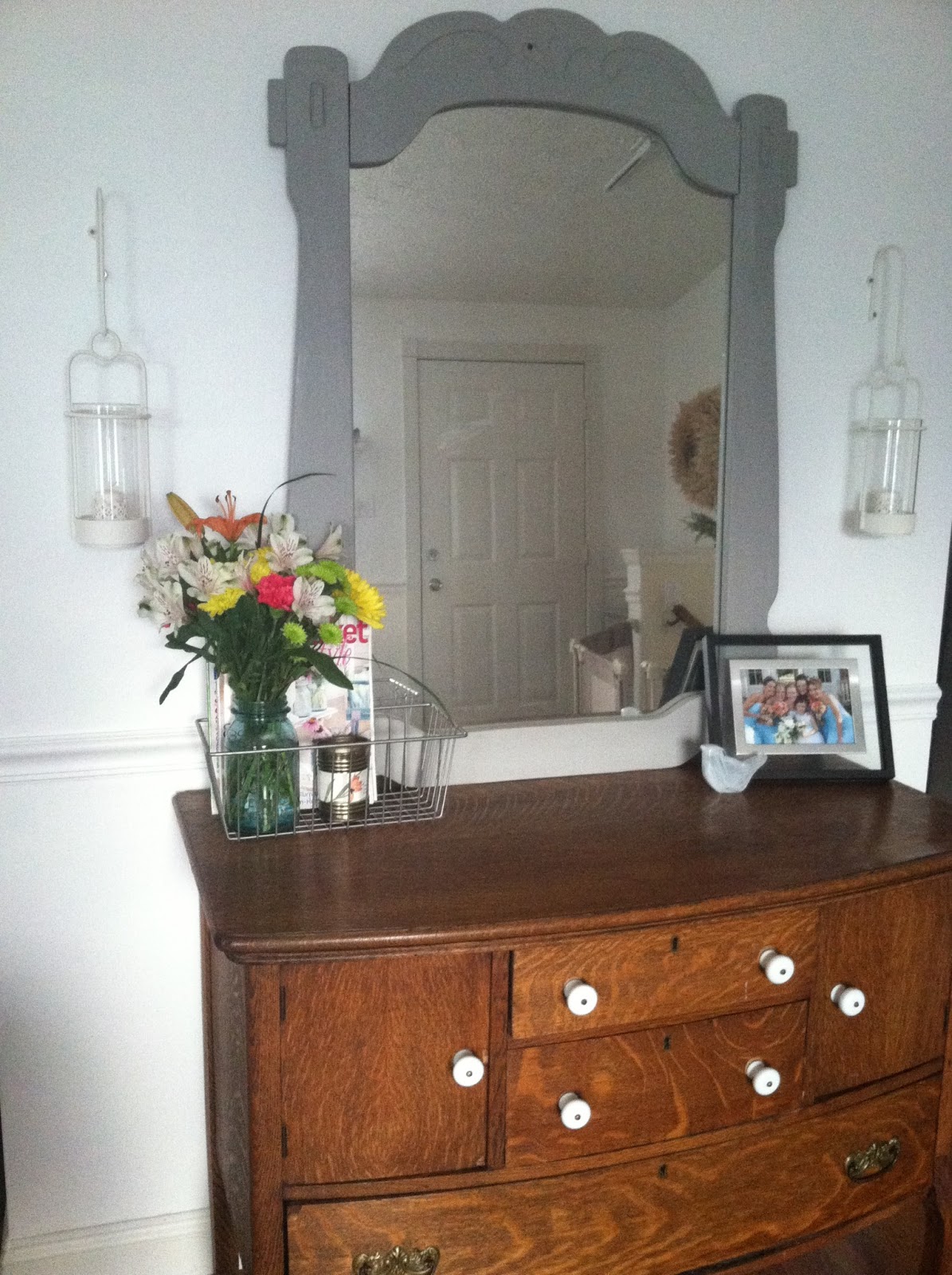 Chelsea's Garage Rustic hanging headboard from a door!