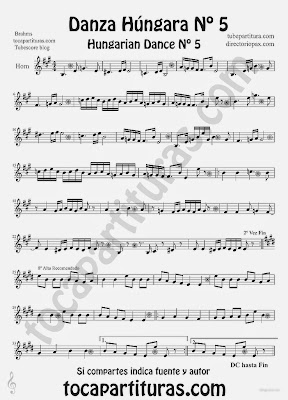 Tubepartitura Danza Húngara nº 5 Partitura de Corno Inglés de Johannes Brahms