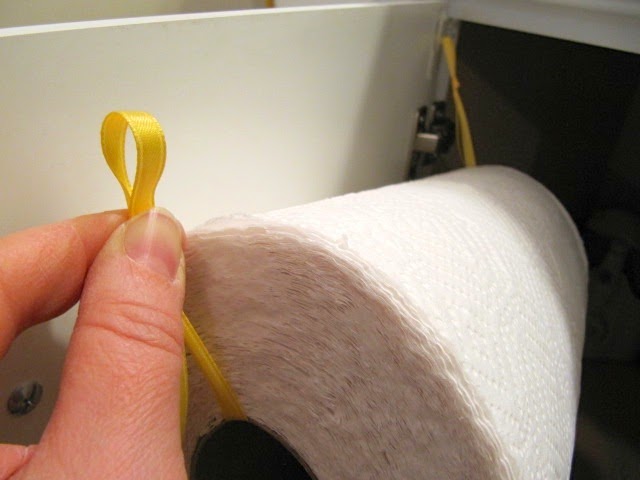 Sew Many Ways: DIY Under Sink Paper Towel Holder…2 Hooks and Ribbon!