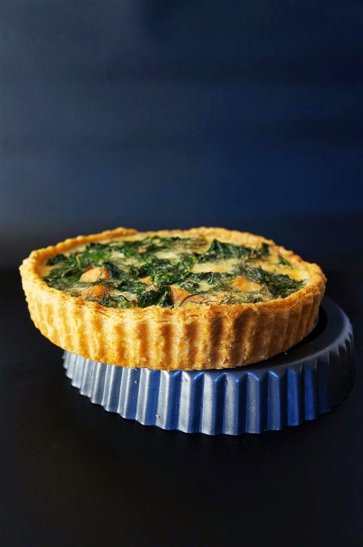 Smoked Salmon, Kale and Dill Quiche with Sour Cream Shortcrust