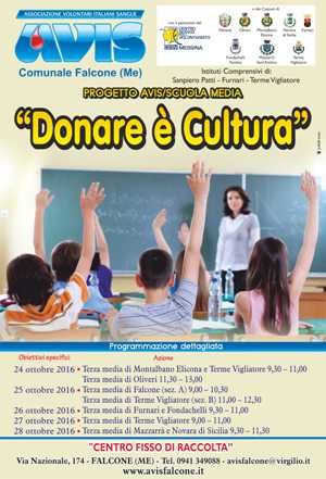 IL PROGETTO CON LE SCUOLE MEDIE DEL NOSTRO COMPRENSORIO DAL 24 AL 28 OTTOBRE C/O AVIS FALCONE