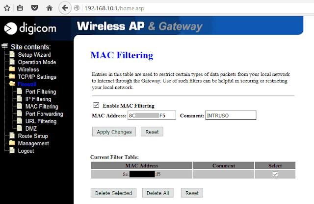 Filtraggio MAC Address accesspoint Digicom WaveGate 54r