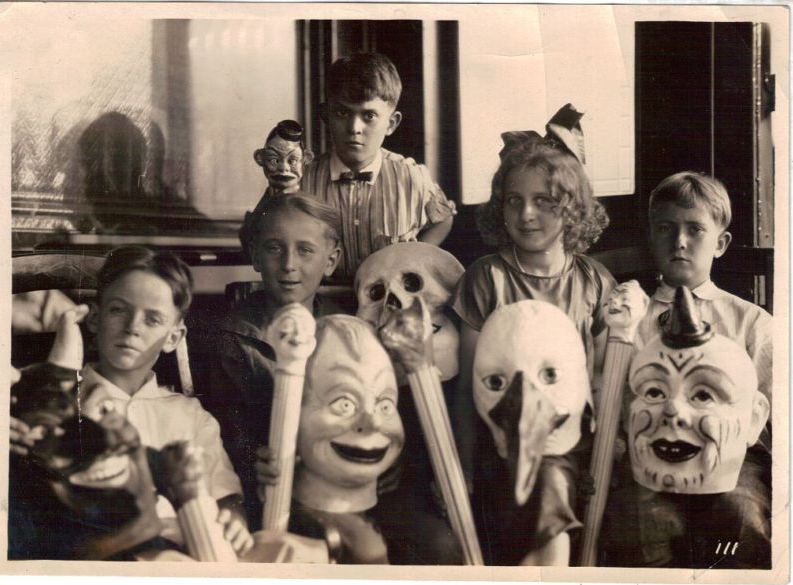 Anonymous Works Circa 1920's Photo of Children with Masks