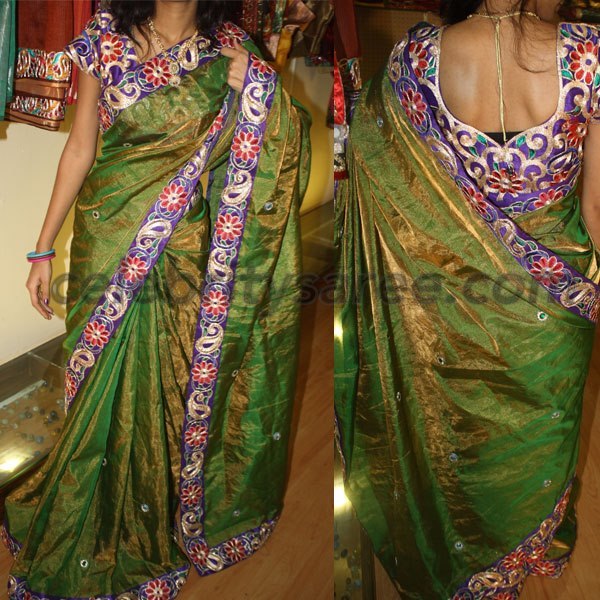 Heavy Blouse with Green Sari
