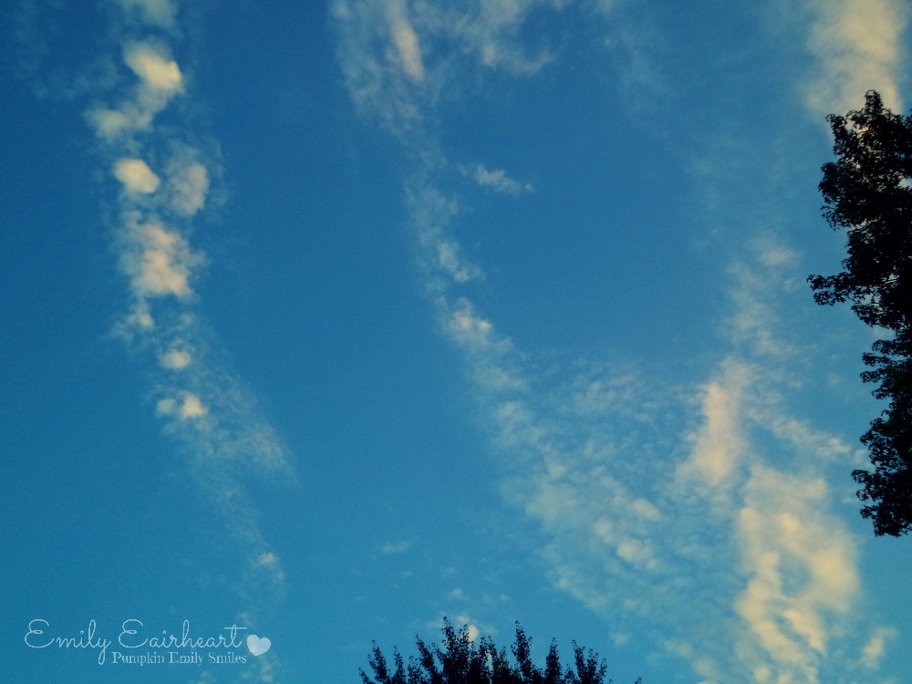 Light golden and white clouds and a blue sky.