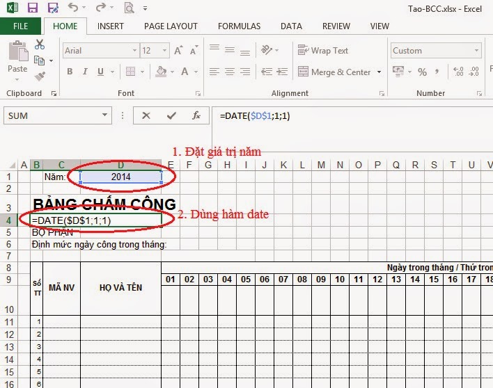Hướng dẫn tạo bảng chấm công trên Excel vô cùng đơn giản