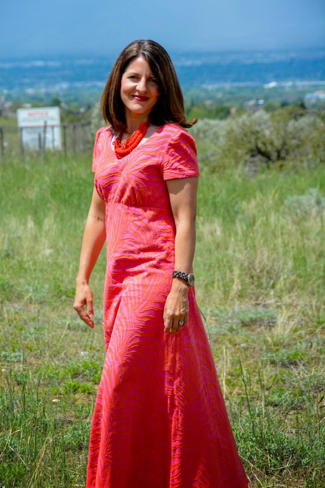 Aesthetic Nest Sewing Pink and Orange Empire Maxi Dress