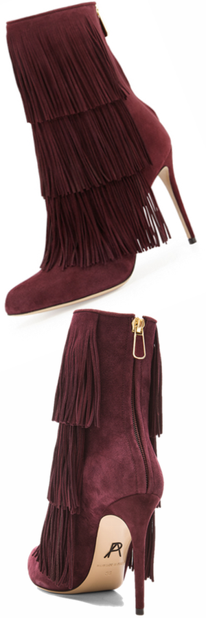 Paul Andrew Taos Suede Fringe Ankle Boot, Cordovan