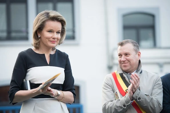 Queen Mathilde of Belgium, Federation Wallonia - Brussels Minister of Compulsory Education, School Buildings, Childhood and Culture, Joelle Milquet and Namur province governor Denis Mathen visited the Saint-Joseph school in Couvin