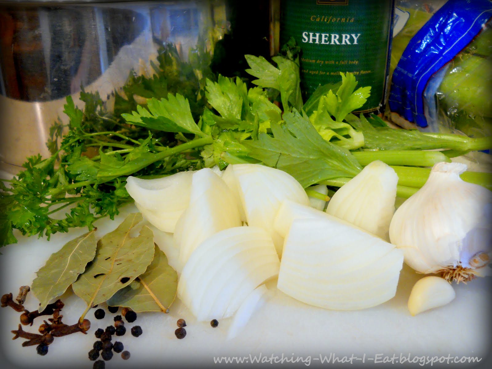 Watching What I Eat Sherry Wine Simmered Chicken inspired by the