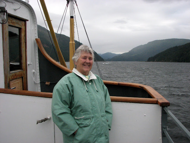 On the MV Frances Barkley: Oma enjoying wind, waves, and scenery
