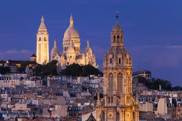 La Trinité church in the foreground with Sacré Coeur rising.