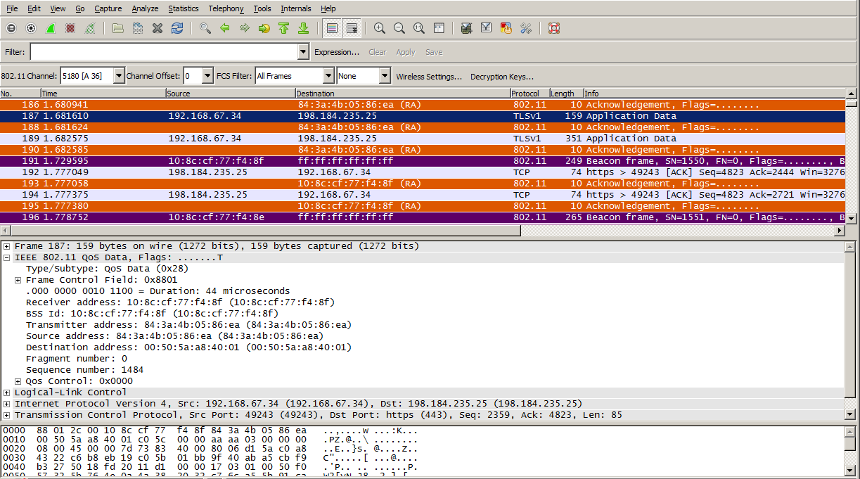 WLAN Packet Capture Displaying Only 802.11 Decodes in the Frames Summary