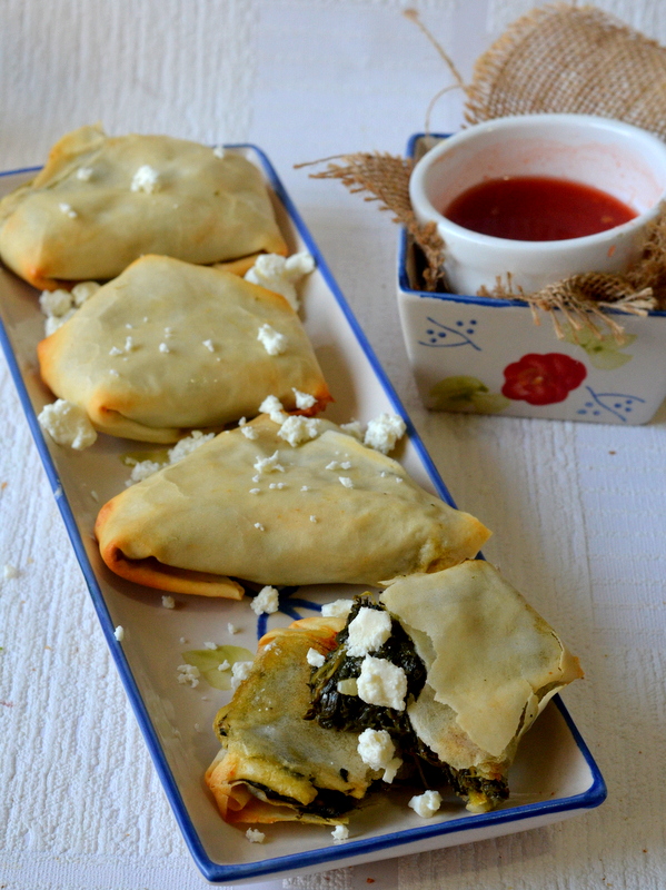 The Veggie Indian Spinach and Feta Cheese Parcels Baked Palak Samosa