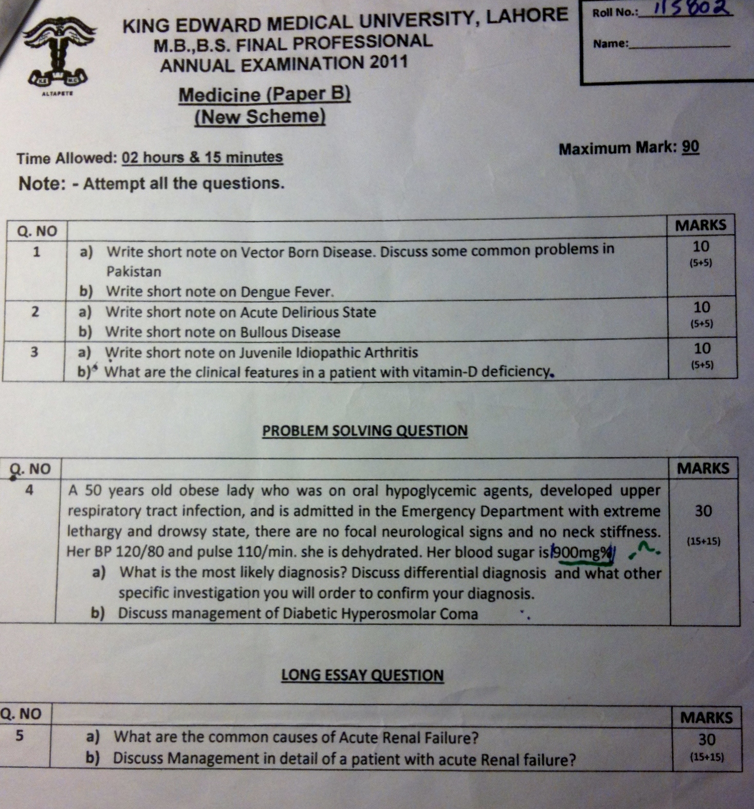 Final Year Prof Medicine B Past papers