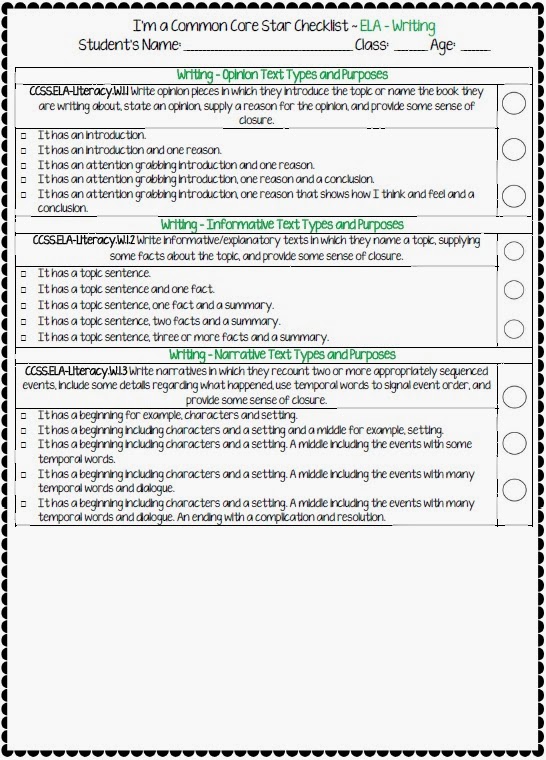 First Grade ELA Common Core Differentiated Checklists First Grade ELA Common Core Differentiated Checklists